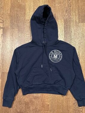 Club Monaco Cropped Embroidered Crest Logo Terry Fleece Hoodie Womens XXS